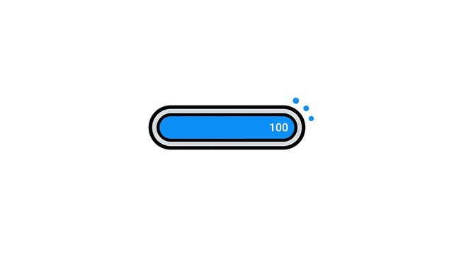 Minimalist blue progress bar icon showing one hundred percent loading completion on a white background