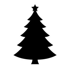 Fototapeta premium Black Christmas tree silhouette with star isolated on white