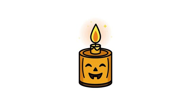 Cute cartoon Halloween pumpkin candle with a smiling jack-o'-lantern face