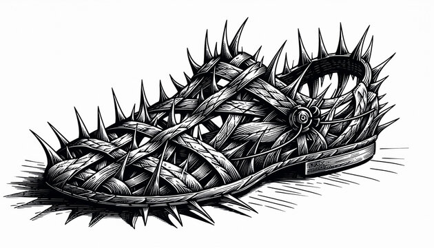Dramatic spiked leather shoe illustration artwork.