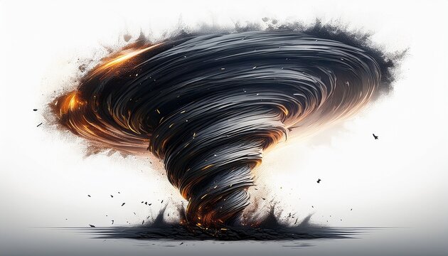dark tornado swirl with glowing particles isolated on white background