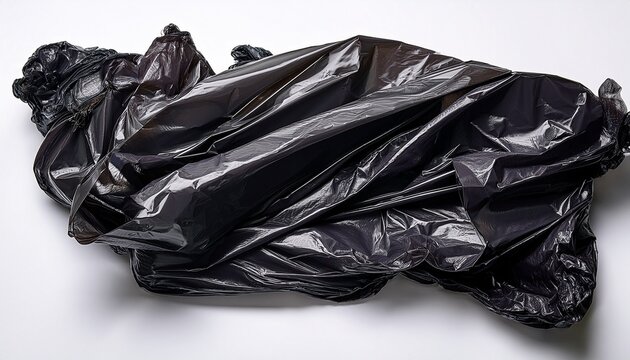 crumpled black plastic sheets on a white background