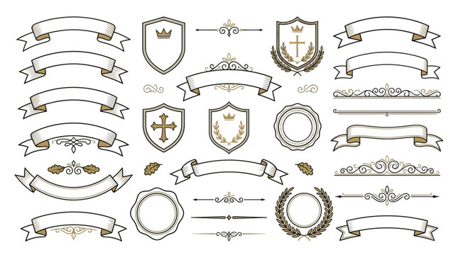 Decorative Banners, Shields, Laurel Wreaths & Emblems - Isolated