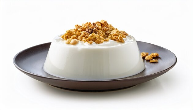 kefir buttermilk or yogurt cottage cheese with granola isolated on a white background