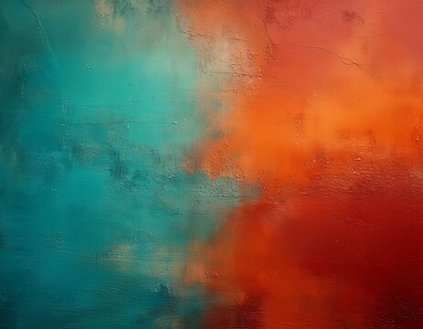 colorful abstract textured wall with a gradient of turquoise burnt orange and deep red showcasing worn textures and rich color contrasts