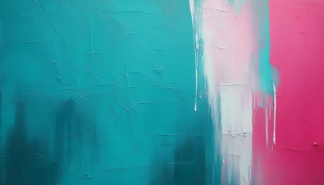 closeup of colorful teal pink blue urban wall texture with white white paint stroke modern pattern for design creative urban city background grunge messy street style background with copy space