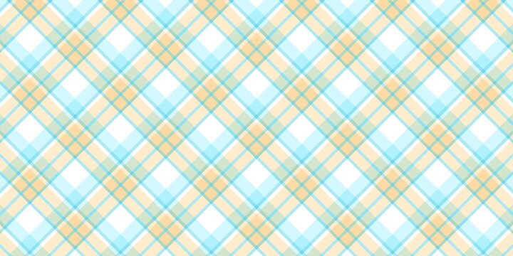 Aesthetic pastel plaid pattern background. Blue and orange diagonal gingham checks. Classic blue argyle tartan pattern backdrop.