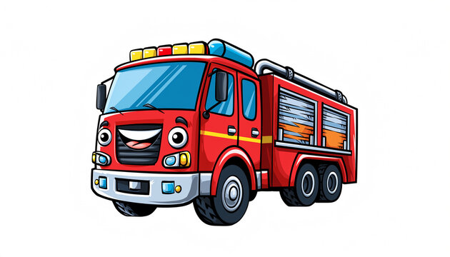 Fire truck emergency vehicle cartoon style.