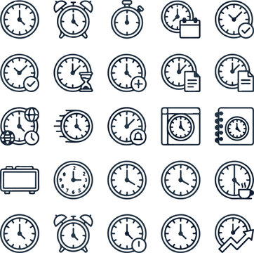 Set of time, clock, and productivity icons
