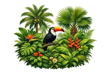 Fototapeta premium Tropical paradise with vibrant toucan.