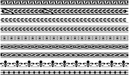 Ancient Greek Border Silhouette Vector Set Featuring Classic Meander Patterns Laurel Leaves Geometric Dividers and Fleur De Lis Framework Graphic Designs © MDKAMAL