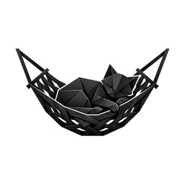 Black wireframe hammock filled with coal pieces.