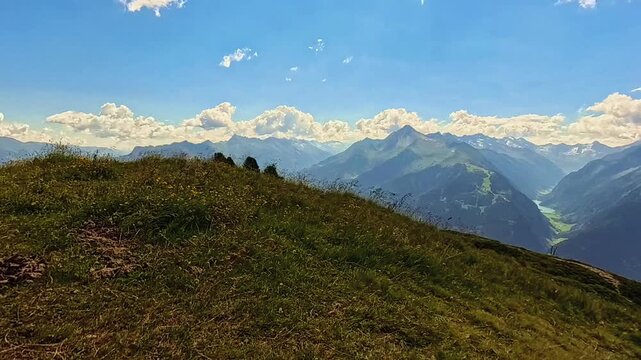 4K Timelapse alpine video with moving Clouds at Mount Penken, Mayrhofen, Zillertal valley, Schwaz, Tyrol, Austria