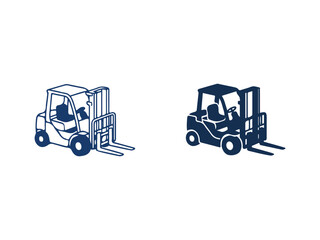 Forklift Trucks Blue Silhouette Icons On White Background © Naimteelab