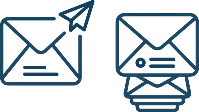 Set of email and messaging icons featuring send message and stack of mail