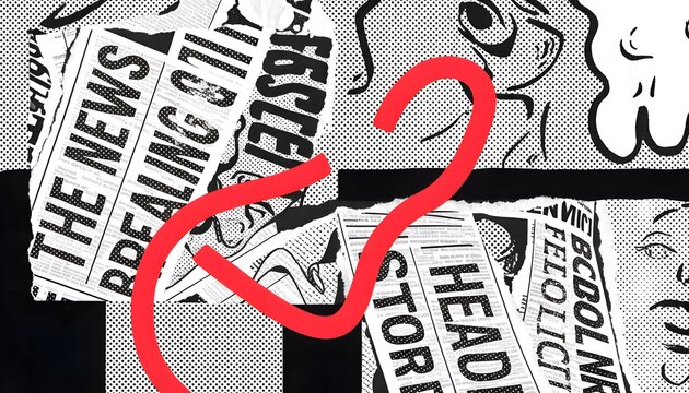 Monochrome newspaper dot halftone texture background with bold red accent, dynamic pop art backdrop for creative wallpaper, social media banner, and layout design.