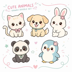 Naklejka premium Cute Animals Cartoon Character Set Illustration