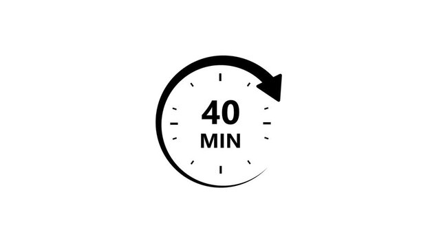 40 Min Clock Arrow Icon Animation Ten Minutes Timer Symbol Loop Isolated White Background Motion Graphic Video