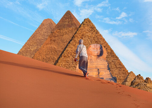 Giza Pyramid Complex at sunset - Cairo, Egypt