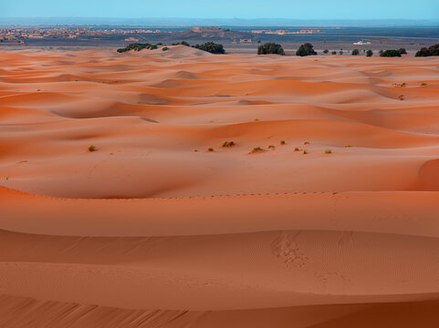 General view of the Merzouga hotels district - Morocco, Africa