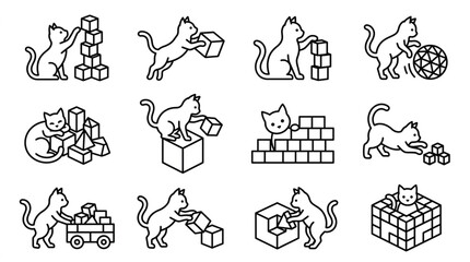 Playful cats interacting with colorful building blocks. © Luffy