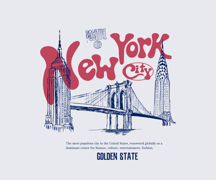 hand made line art city print. New York t-shirt and apparel designs. Vector print, typography, poster, emblem. New York City. T-shirt abstract Hand drawing vector design, print,  