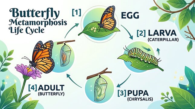 Educational infographic of the monarch butterfly life cycle stages