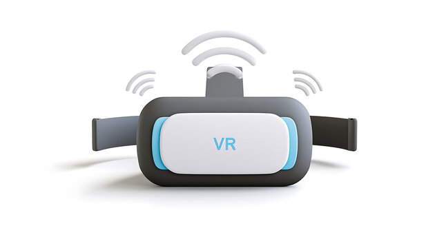 Minimalist 3D Illustration of Virtual Reality Headset with Wireless Signal for Immersive Digital Experience and Future Technology