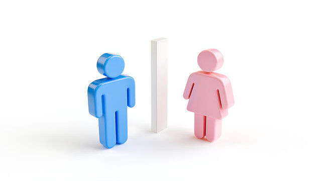 A male and female icon with a white divider in between, symbolizing gender distinction, separation, or equality discussions on a clean white background