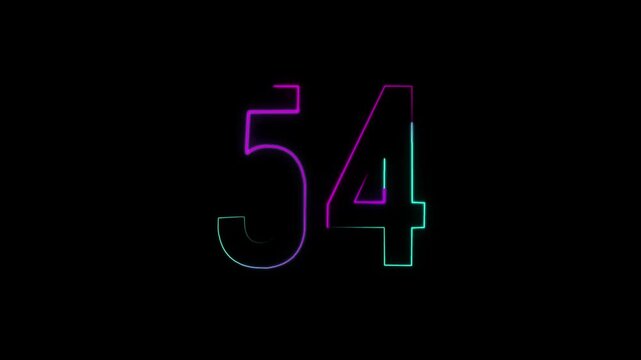 Neon number 54 with alpha channel, numerology, numbers with a transparent background