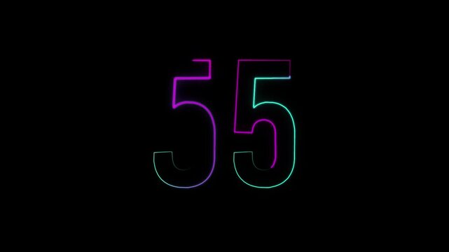 Neon number 55 with alpha channel, numerology, numbers with a transparent background