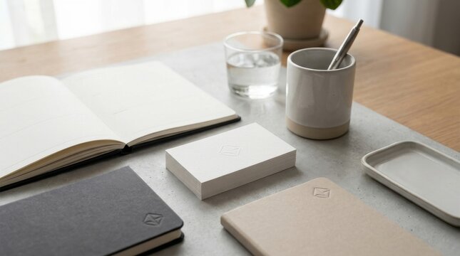 Minimalist branding stationery mockup on a stylish desk environment for creative design