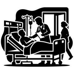 Fototapeta premium doctor and nurse caring for patient in hospital room with iv drip