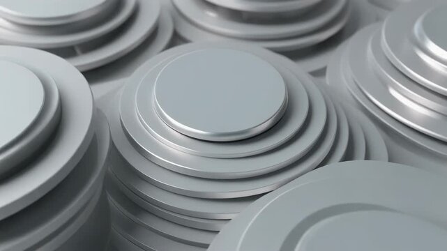 Stacks of gray circular industrial discs arranged in an overlapping pattern, showing smooth concentric raised rims and uniform manufactured surfaces in close-up