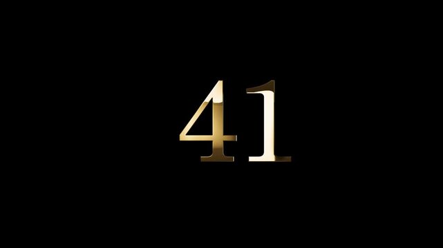 Number 41 in gold style with gold particles and transparent background, forty one