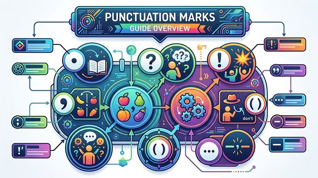 Comprehensive colorful infographic guide to punctuation marks