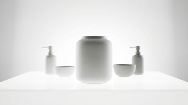 Clean presentation mockup of product collection in a bright white studio setting