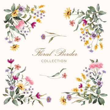 beautiful wildflower watercolor border corner watercolor collection