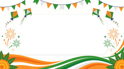 Obraz premium India Independence Day Celebration Vector Frame with Kite and Wave