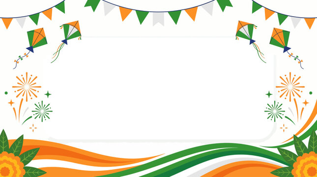 India Independence Day Celebration Vector Frame with Kite and Wave