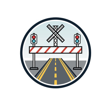 Guarded Level Crossing Road Sign Vector Icon.