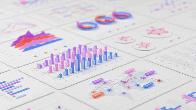 Financial data document graph chart report statistic marketing research development planning management strategy analysis accounting. Financial business technology concept. 3d rendering.