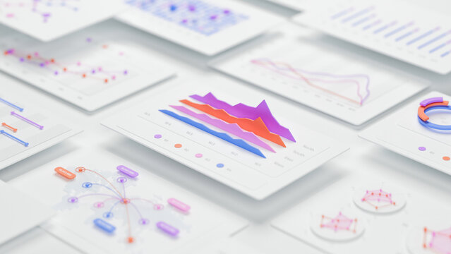 Financial data document graph chart report statistic marketing research development planning management strategy analysis accounting. Financial business technology concept. 3d rendering.