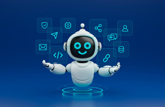 AI agent robot workflow automation orchestrator artificial intelligence data coding icon flow process assistant technology futuristic 3d rendering.
