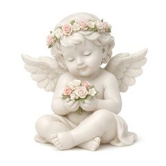Obraz premium Cherubic angel holding delicate flowers.
