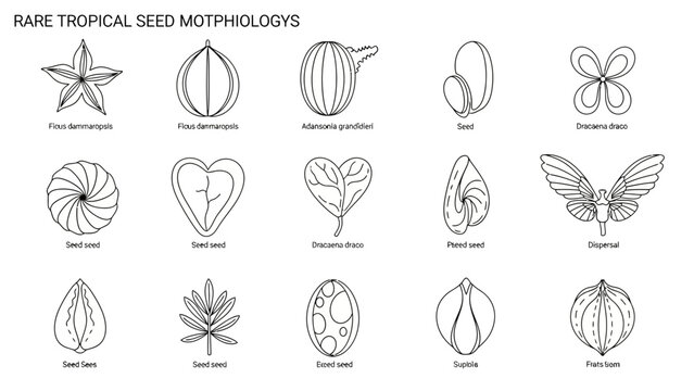 Rare Tropical Seed Morphologies - Botanical Illustrations