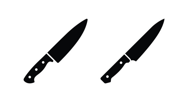 Two Black Kitchen Knives With Handles Shown As Silhouettes Against A White Background knife cook chef blade blades