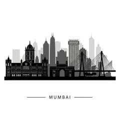 Naklejka premium Mumbai skyline silhouette, iconic city architecture, travel concept illustration.