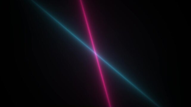 Abstract digital artwork features a vibrant intersection of glowing neon beams, one electric blue and the other fuchsia, crossing diagonally against a deep, cosmic expanse, evoking a sense