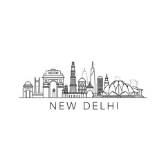 Fototapeta premium New Delhi skyline outline silhouette illustration, India